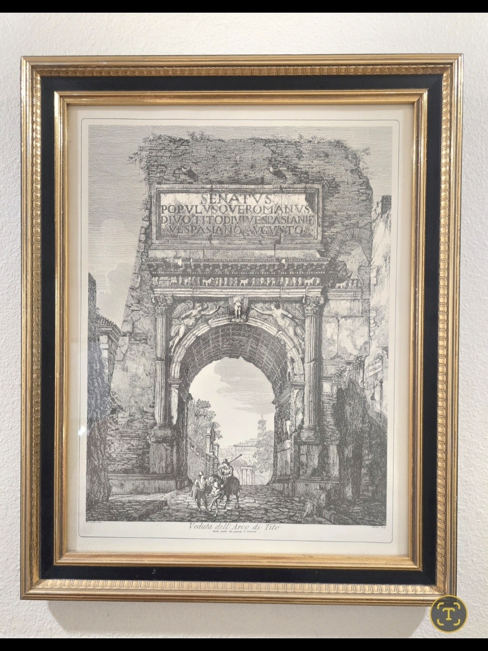 Vintage Turner Mfg Co. Large Framed Roman Etchings Arch of Titus 50's-60's